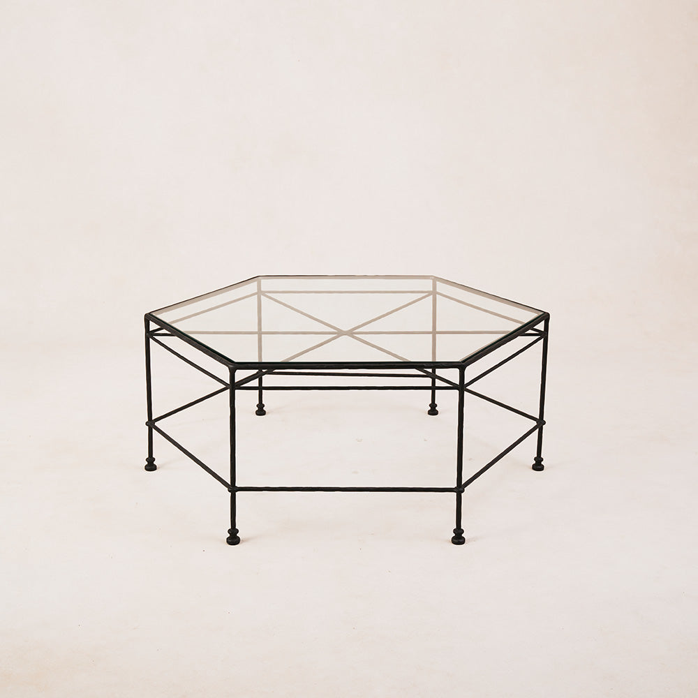 Table basse hexagonale d'extérieur en verre Provence