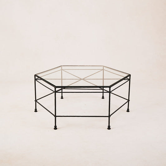Table basse hexagonale d'extérieur en verre Provence